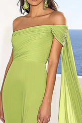 Grünes Chiffon Meerjungfrauen Ballkleid mit Luftschlange